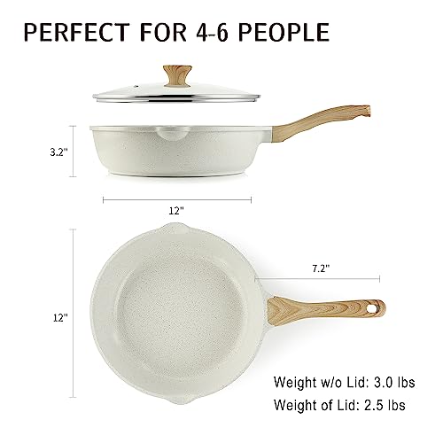 SENSARTE Nonstick Ceramic Saute Pan 12-Inch, Non-toxic Deep Frying Pan Skillet with Lid, Healthy Jumbo Cooker, Stay Cool Handle, Induction Compatible, PFOA & PFAS Free