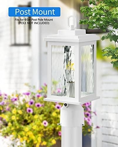 VIANIS White Outdoor Post Light Hardwired 120V, Dusk to Dawn Light Posts for Outside with Pier Mount Base, 100% Aluminum Lamp Posts Outdoor Lighting for Column Mount Light with Tempered Ripple Glass