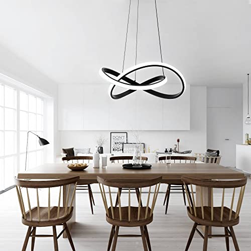 MAYNA Modern LED Pendant Light Fixture，Contemporary LED Chandelier with Irregular Ring Lights，Adjustable Hanging Lamp for Kitchen Dining Room Bedroom Kitchen Island Cafe, 6000K White