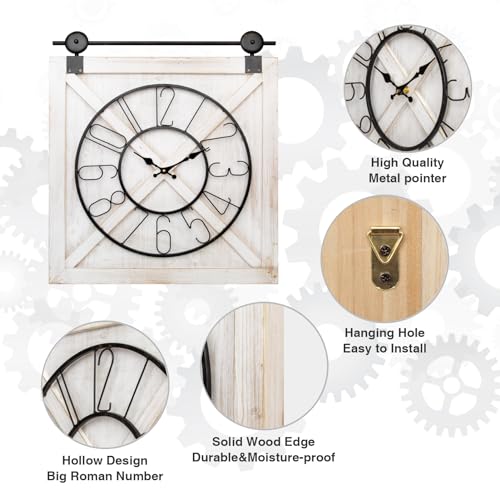 ZBJZJM 21" Large Wall Clock for Living Room Decor Battery Operated Big Oversize Vintage Silent Rustic Industrial Decorative Wood Wall Clock for Office Home Dinning Room Bedroom (White)