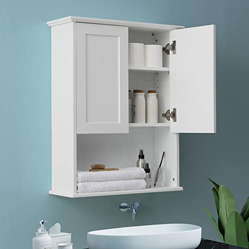 VANIRROR Bathroom Wall Cabinet Wooden Medicine Cabinet Buffering Hinge MDF Material Over Toilet Storage 23"x29" and Adjustable Shelves Cupboard Above Toilet with Large Space