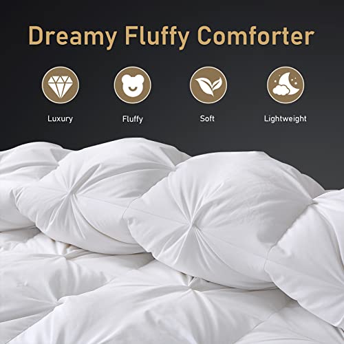 DWR Pinch Pleat Goose Feathers Down Comforter King Size, Ultra Soft Cotton Blend Cover, Luxury Fluffy Duvet Insert with 8 Corner Tabs, All-Season Medium Warm Bed Comforter(White, 106"x90")