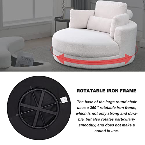 HomSof Swivel Accent Barrel Modern Grey Sofa Lounge Club Big Round Chair with Storage Ottoman Linen Fabric for Living Room Hotel with Pillows, White