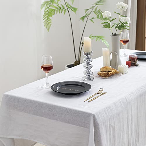 EVERLY Pure Linen Hemstitch Tablecloth,100% Stonewashed French Linen tablecloths for Kitchen Dining Rectangle Tables,60x144Inch Machine Washable Christmas Thanksgiving Organic Tablecloth-White