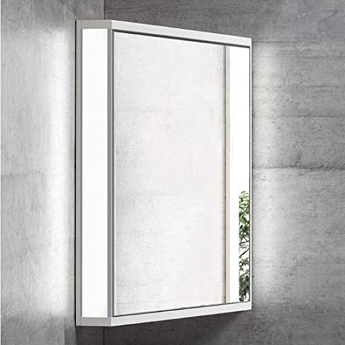 SDK Corner Medicine Cabinet with Light, White Bathroom Wall Mount Mirror Cabinet, Hanging Triple Shelf Storage Mirror Cabinet 13" x 18.5" x 23.6"