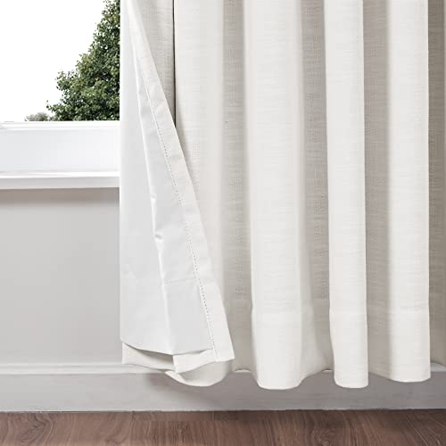 TWOPAGES Double Layer Lined Pinch Pleated Curtain Beige White Linen Blend Light Filtering Room Darkening Curtain for Kitchen, Window Treatment Curtain Panel (1 Panel, W52 x L90)