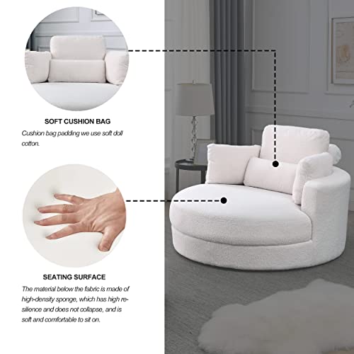 HomSof Swivel Accent Barrel Modern Grey Sofa Lounge Club Big Round Chair with Storage Ottoman Linen Fabric for Living Room Hotel with Pillows, White