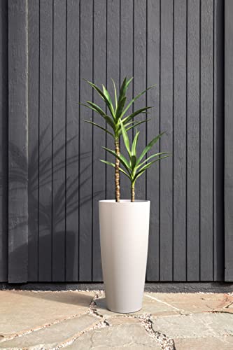 Veradek Vega Round Tall Planter Pots for Indoor/Outdoor Use | Made from Plastic - Concrete Mix with Drainage Holes | Perfect for Small to Large Succulent Plants, Flowers, Modern Interior Plants