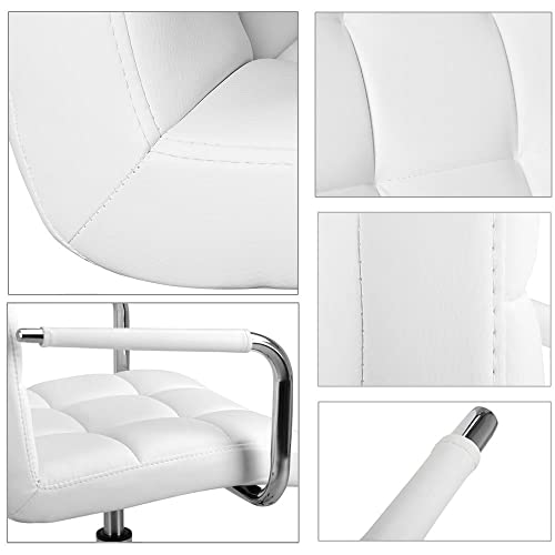 Yaheetech White Desk Chairs with Wheels/Armrests Modern PU Leather Office Chair Midback Adjustable Home Computer Executive Chair 360� Swivel