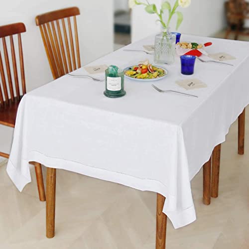 MingHing Linen Tablecloths, 90" x 162" Table Cloth White Linen Handmade Hemstitched Tablecloth 100% Pure Linen Rectangle Tablecloth for Spring,Easter,Summer,Wedding,Indoor,Outdoor Machine Washable