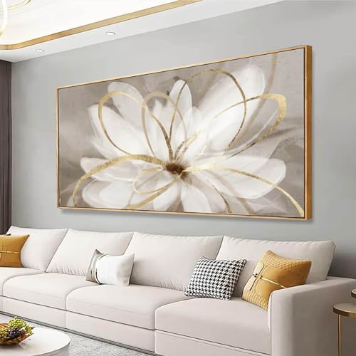 SOUGUAN Room Decor Large Canvas Wall Art Living Room Decor Gold Wall Decor Line Picture Artwork White Floral Wall Decor Modern Painting for Bathroom Bedroom Office 30x60in