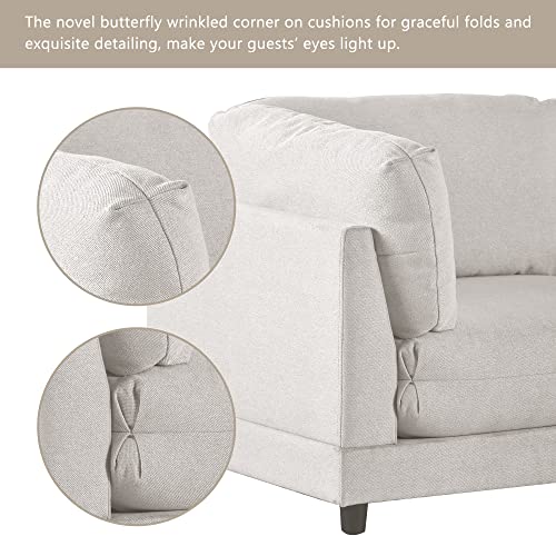 Merax 2 Pieces L Shaped Sofa with Removable Ottomans and Comfortable Waist Pillows, Beige