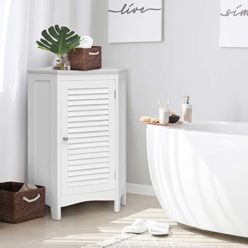 Tangkula Corner Bathroom Cabinet with Single Shutter Door & 2 Shelves, Freestanding Floor Corner Cabinet, Home Storage Cabinet for Bathroom Kitchen Living Room Bedroom (White)