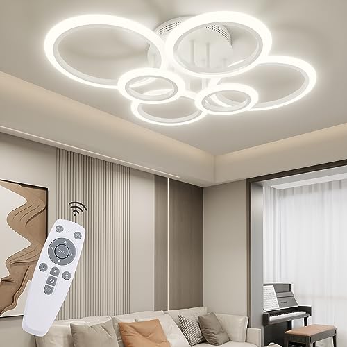 OUQI LED Ceiling Light 72W LED Ceiling Lamp 6400LM White 6 Rings Lighting Fixture for Living Room,Bedroom,Dining Room,Dimmable Remote Control,3 Color