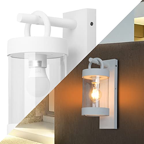 Lustrlach Dusk to Dawn Outdoor Wall Light White Modern Exterior Porch Light Fixture with Photocell E26 Bulb Base,IP44 Waterproof Patio Light for Outside Garage Front Door