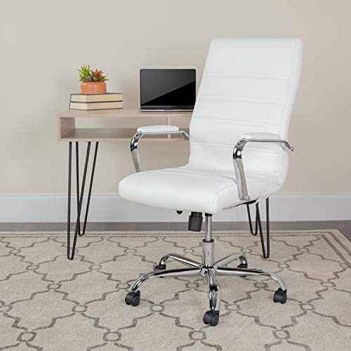 Flash Furniture Whitney High Back Desk Chair - White LeatherSoft Executive Swivel Office Chair with Chrome Frame - Swivel Arm Chair