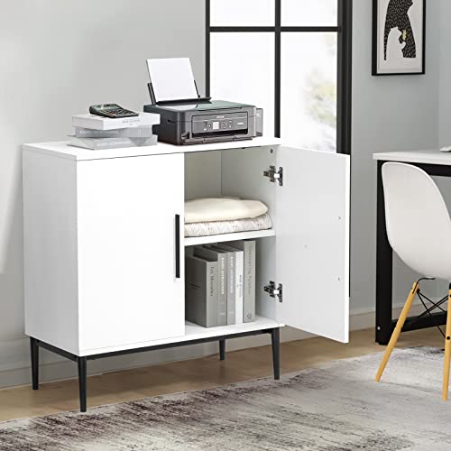 KFO Storage Cabinet with Doors, White Accent Cabinet, Modern Free Standing Cabinet, Sideboard with Metal Base for Bedroom, Living Room, Kitchen and Office…