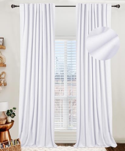 100% White Blackout Curtains for Bedroom 108 Inches Long,Back Tab/Rod Pocket Living Room Drapes,Thermal Insulated Linen Textured Blackout Curtains 2 Panels Set,50" W x 108" L,Bright White