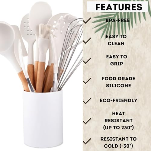 Five14 Silicone Cooking Utensils, Kitchen Utensils, Cooking Utensils Set - Silicone Spatula, Tongs, Ladle, Serving Spoons-Non-Stick, BPA Free Kitchen Utensils Set with Holder (Design 01)