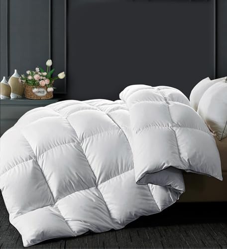 HYVIF Luxury White Down Comforter King Size - All Down Fiber Duvet Insert with 8 Tabs - Baffle Box Design, Fluffy and Cozy - King 106 X 90”