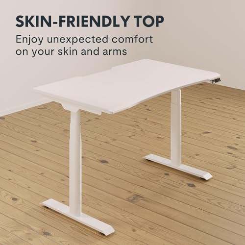 FLEXISPOT E8 Dual Motor 3 Stages Standing Desk 48x30 Inch Oval Leg Skin-Friendly Whole-Piece Board Electric Height Adjustable Desk Electric Stand Up Desk Sit Stand Desk (White Frame + White Desktop)