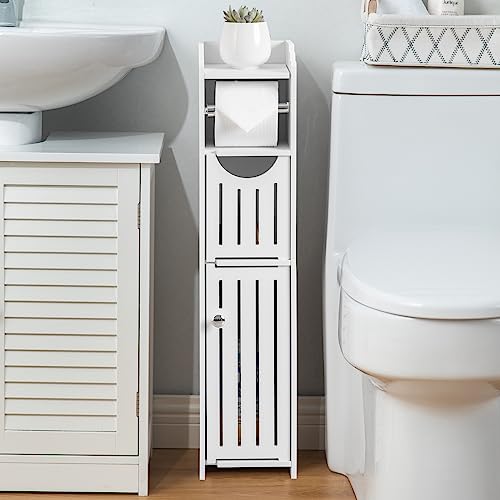 Bathroom Furniture Sets,Small Storage Cabinet Great for Toilet Paper Holder,Toilet Paper Cabinet Waterproof for Small Spaces,White Bathroom Organizer by AOJEZOR (30''H(fit mega roll), White)