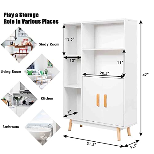 Giantex Storage Cabinet, Free Standing Pantry Cabinet with 2 Door Cabinet and 5 Shelves, Home Office Furniture Bookcase, Side Cabinet, Cupboard, Wood Cube Organizer (White)