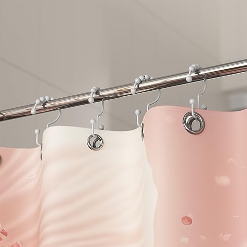 Titanker Shower Curtain Hooks Rings, Durable Metal Double Glide Shower Hooks for Bathroom Shower Rods Curtains, Set of 12 Hooks - White