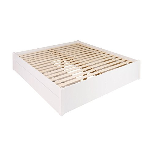 Prepac Select King 4-Post Raised Platform 4-Drawer Storage Bed, Modern King Storage Bed with Drawers 83" D x 79" W x 16" H, White, WBSK-1302-4K