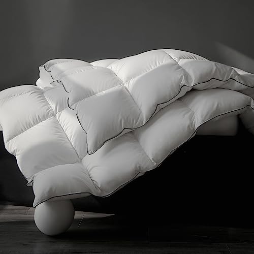 DOWNFORT Premium Hungarian White Goose Down Comforter, Fluffy Down Duvet Insert King Size, Lightweight Luxurious Down Filling & Quality Cotton Rich Cover, All Season Bed Comforter 106x90 Inches White