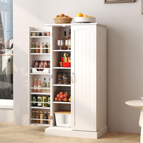 HOME BI 47" Kitchen Storage Cabinet, White Freestanding Kitchen Pantry Storage Cabinet Storage Cabinet with Doors and Shelves & Adjustable Shelves for Kitchen, Living Room and Dinning Room