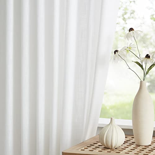 Vision Home White Pinch Pleated Semi Sheer Curtains Textured Light Filtering Window Curtains 95 inch for Living Room Bedroom Rayon Blended Pinch Pleat Drapes with Hooks 2 Panels 40" Wx95 L