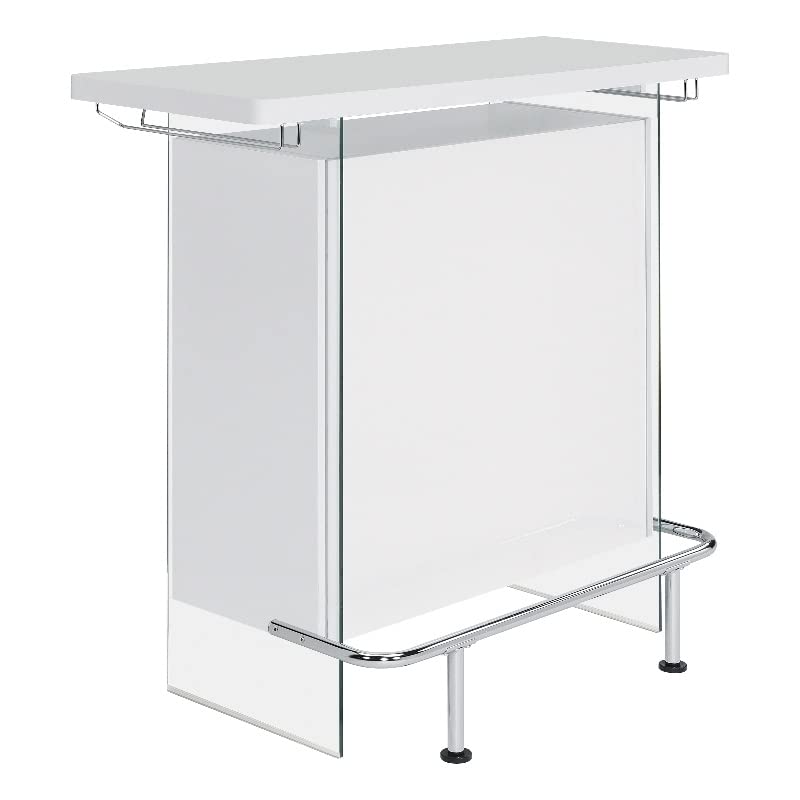 Pemberly Row 47.25" W Contemporary Wood Bar Unit in Gloss White/Clear