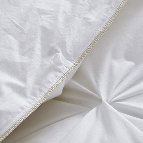 Luxurious All-Season Goose Down Feather Fiber Comforter King Size Duvet Insert, Exquisite Pinch Pleat Design, Premium Baffle Box, 100% Egyptian Cotton Cover, 65 oz. Fill Weight, White