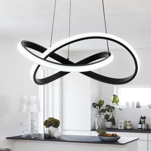 MAYNA Modern LED Pendant Light Fixture，Contemporary LED Chandelier with Irregular Ring Lights，Adjustable Hanging Lamp for Kitchen Dining Room Bedroom Kitchen Island Cafe, 6000K White