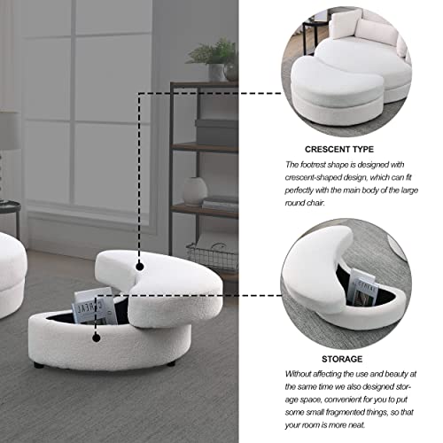 HomSof Swivel Accent Barrel Modern Grey Sofa Lounge Club Big Round Chair with Storage Ottoman Linen Fabric for Living Room Hotel with Pillows, White