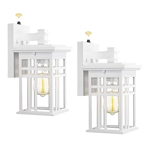 Dusk to Dawn Outdoor Wall Light 2 Pack - HWH Exterior Wall Sconce Light Fixture, Outdoor Porch Light Wall Lamp for Garage, Doorway, Balcony, Garden, Glossy White Finish, 5HD27B-PC-2PK WH