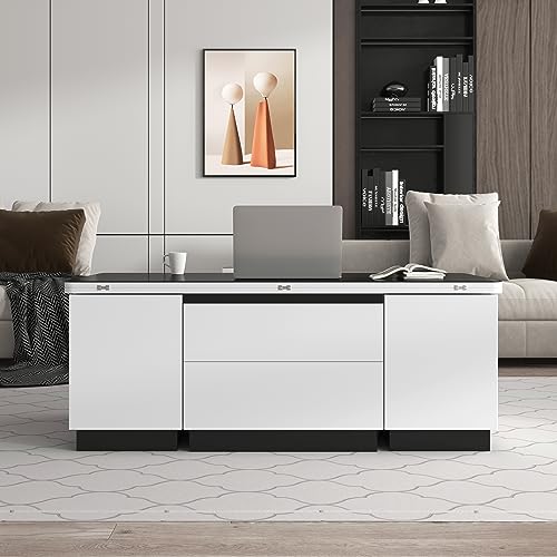 Merax Modern 3-in-1 Lift Top Coffee Table with 4 Storage Stools for Living Room Extendable 1 Hidden + 2 Drawers Space Saving Folding Glass Dining（47.2 Inch）, White/Black