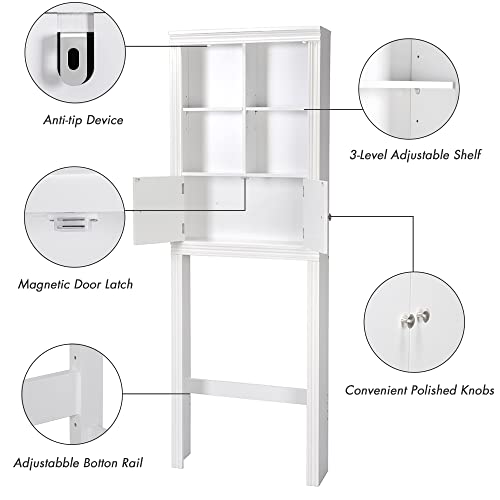 Spirich Over The Toilet Storage Cabinet, Above Toilet Storage Cabinet with Doors, Freestanding Bathroom Space Saver, White