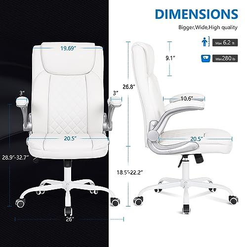 Misolant Office Chair, Executive Desk Chair, Comfortable Executive Chair, Executive Office Chair with Flip Up Armrest, Big and Tall Office Chair with Adjust Height, Leather Office Chair Ivory White