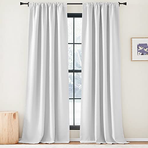 NICETOWN Faux Linen Room Darkening Living Room Curtains, Pinch Pleated Curtains Thick Linen Blend Thermal Insulated Noise Reducing Window Drapes for Bedroom, Greyish White, W50 x 90, Set of 2