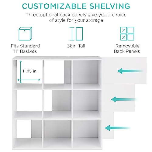 Best Choice Products 9-Cube Storage Shelf Organizer Bookshelf System, Display Cube Shelves Compartments, Customizable w/ 3 Removable Back Panels - White