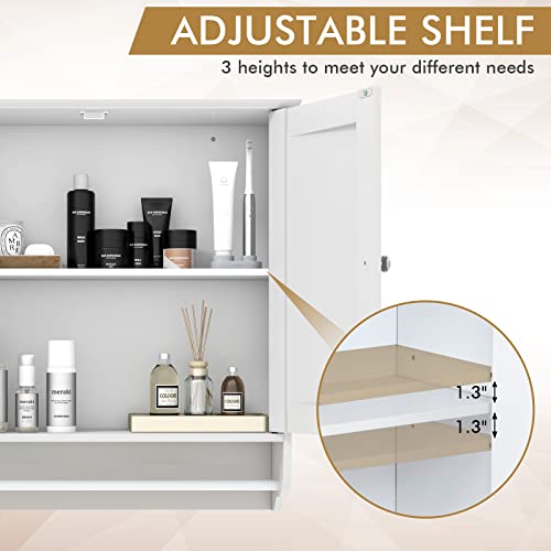 Tangkula Bathroom Cabinet Wall Mounted, Bathroom Medicine Cabinet with Bar & Double Door & Adjustable Shelf, Over The Toilet Storage Cabinet, Hanging Cabinet for Bathroom Laundry Kitchen