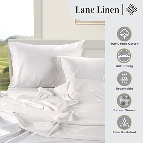 LANE LINEN 100% Egyptian Cotton Bed Sheets - 1000 Thread Count 4-Piece White King Set Bedding Sateen Weave Luxury Hotel 16" Deep Pocket (Fits Upto 17" Mattress)