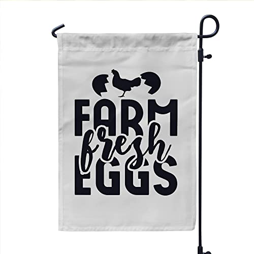 Farm Fresh Eggs 2 - White Garden Flag 12'' x 18'' - Heavy Canvas for outside outdoor funny decor - unisex men women