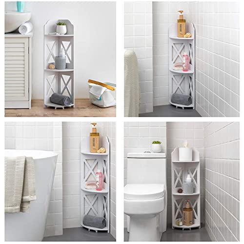 J JINXIAMU Corner Shelf Stand, Storage Organizer Great for Bathroom, Corner Shelf Perfect for Small Space,Waterproof Stand Also Use for Toilet Paper Stand,White