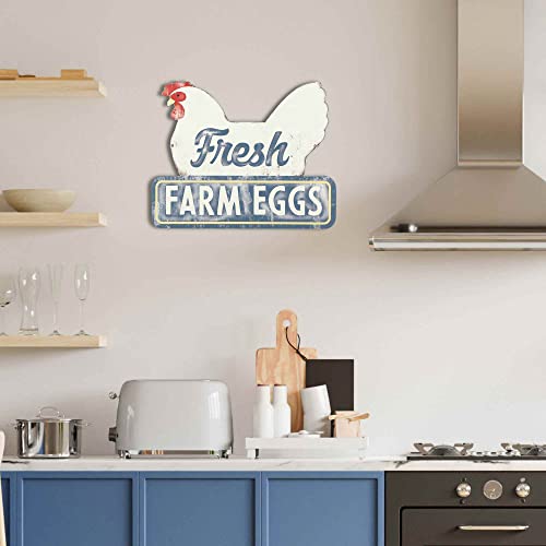 Fresh Farm Eggs Metal Sign - Vintage Farmhouse Kitchen Sign With Hen and Distressed Finish