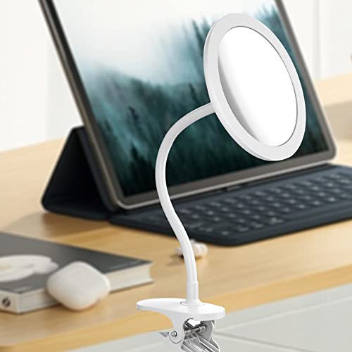 TUSHENGTU 6.5" Clip on Makeup Mirror with gooseneck 10x Magnifying Mirror,USB Recharge Adjustment (White 10X)