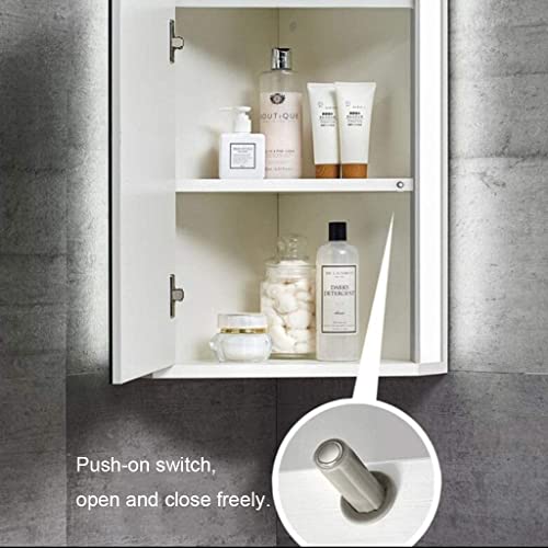 SDK Corner Medicine Cabinet with Light, White Bathroom Wall Mount Mirror Cabinet, Hanging Triple Shelf Storage Mirror Cabinet 13" x 18.5" x 23.6"