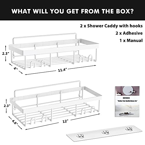 Moforoco Shower Caddy Shelf Organizer Rack, Self Adhesive White Bathroom Shelves Basket, Home Farmhouse Wall Shower Inside Organization and Storage Decor Rv Accessories, First Apartment Essentials